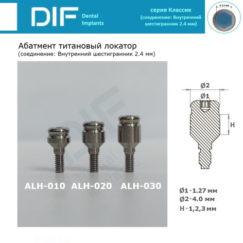 Абатмент - локатор, DIF Классик (соединение "внутренний шестигранник 2.4 мм"), высоты десны: 1, 2, 3, 4, 5 мм